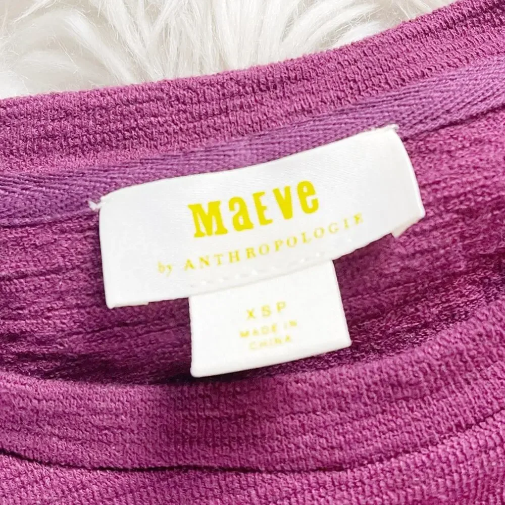 Anthropologie Women's Maeve Textured-Sleeve‎ Top in Purple Size XSP